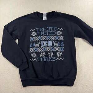 Gildan Tri-City United Titans Sweatshirt Small Black Faux Knit Graphic Cozy Core